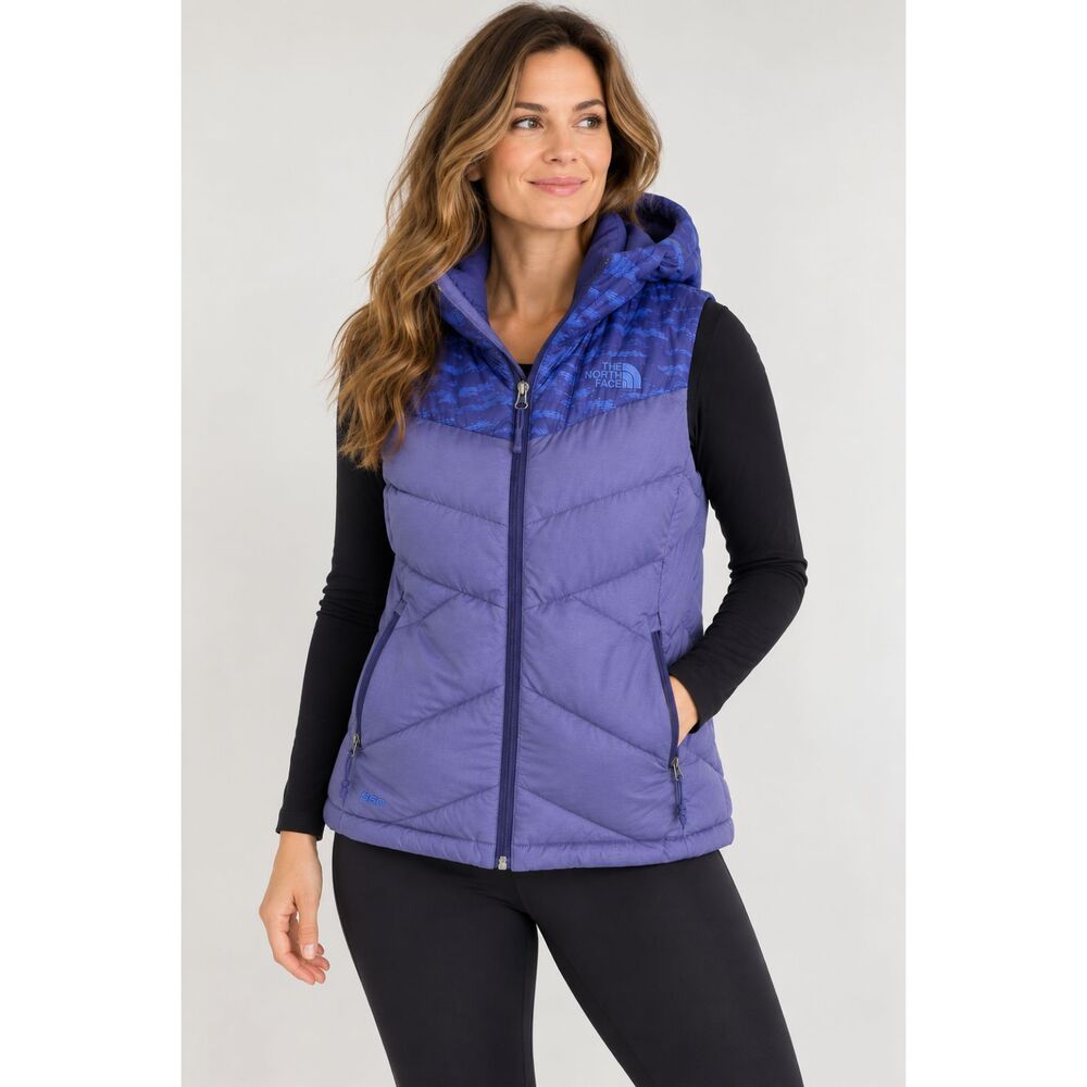The North Face Women’s XL 550 Down Hooded Puffer Vest Purple Blue